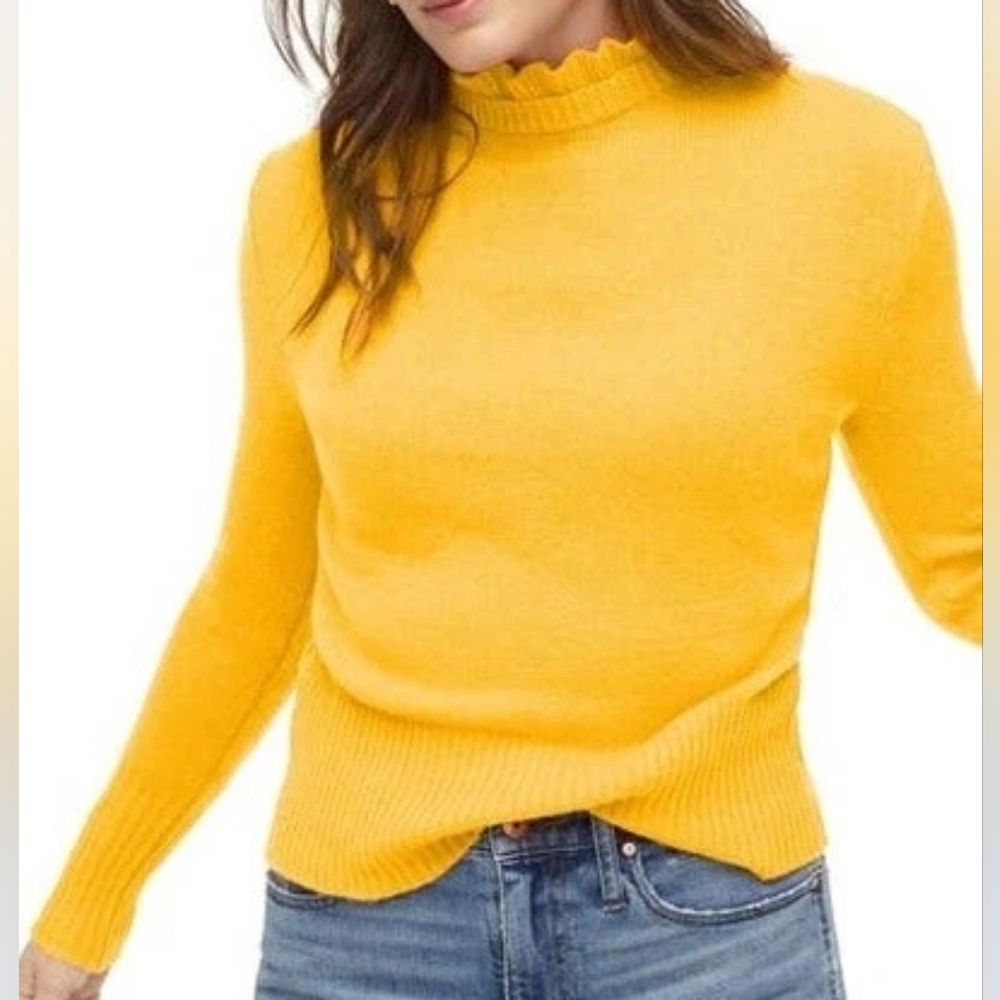 J. Crew Wool-Blend Ruffle-Neck Yellow Sweater Size L New